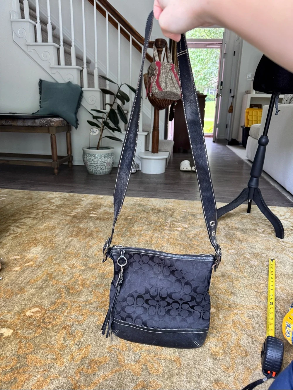 Coach Black Signature Crossbody with Tassel Charm